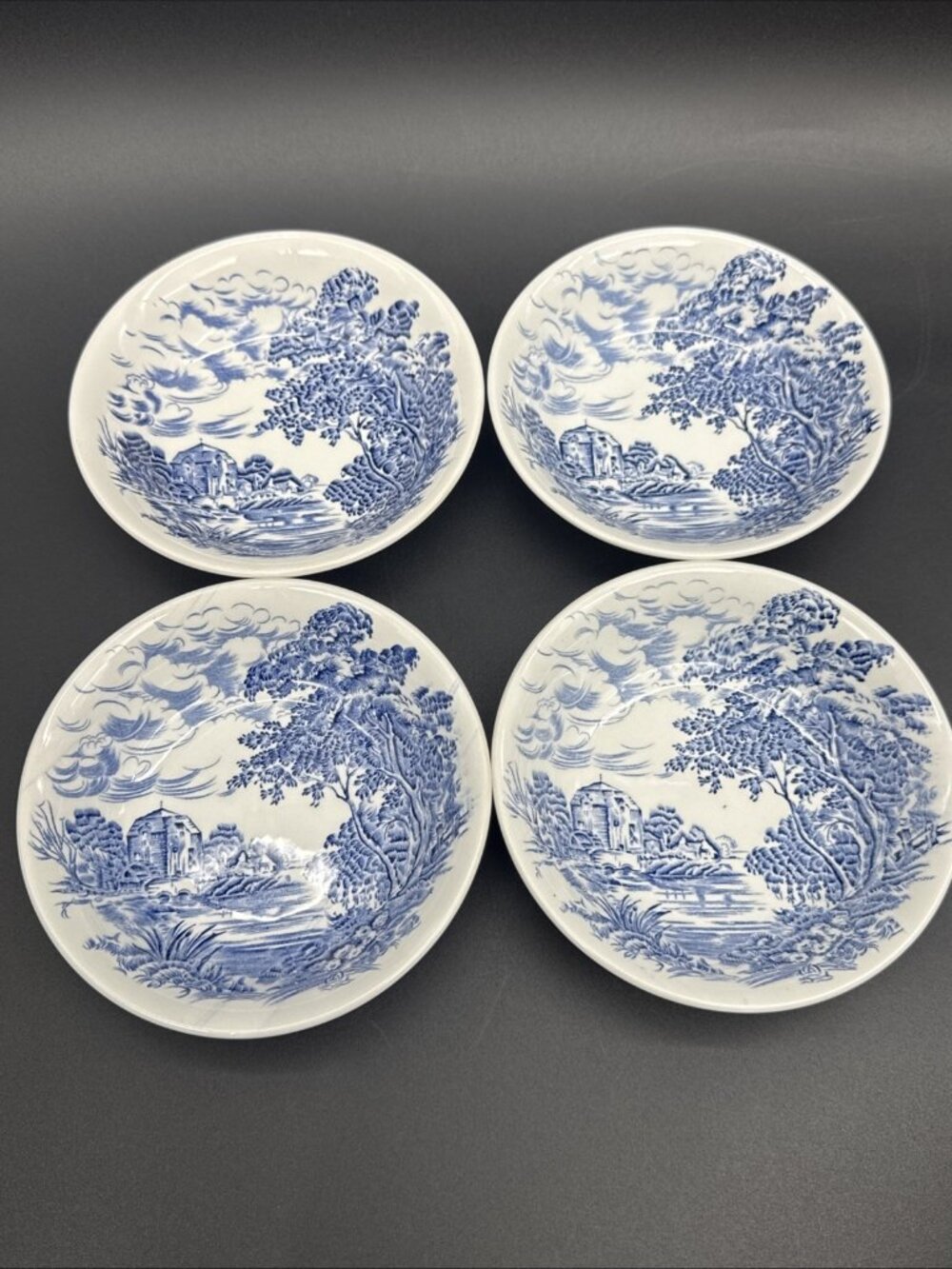 VTG Wedgwood Countryside Berry Bowls 5” Blue White England Set Of 4 Farmhouse